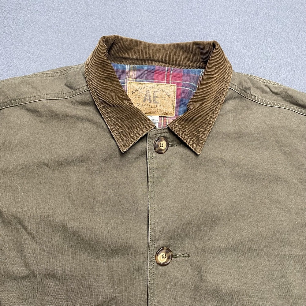 VTG American Eagle Jacket Mens XL Green Canvas Corduroy Collar‎ Lined Chore y2k - Picture 2 of 11